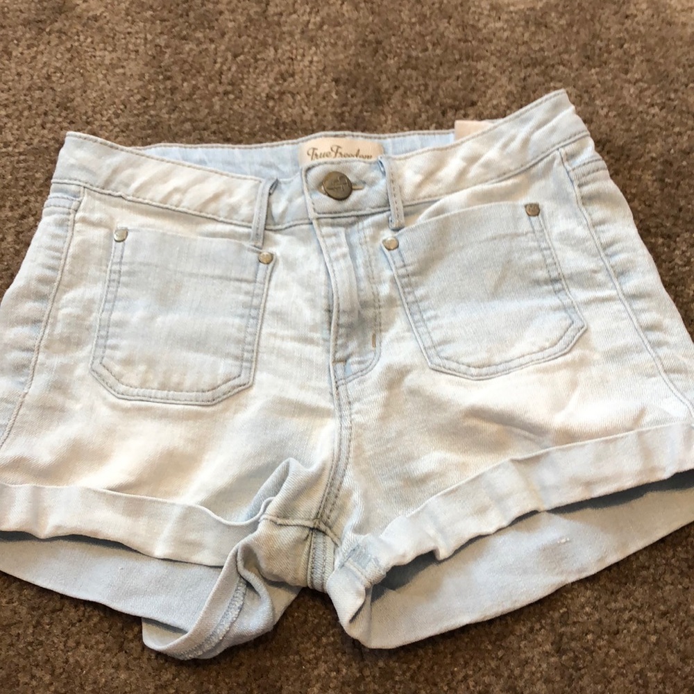 High wasted light blue jean shorts